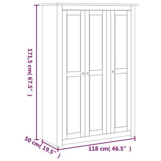 Τρίφυλλη Ντουλάπα Vidaxl Panama από Μασίφ Ξύλο Πεύκου 118x50x171.5cm - Γκρι image 5