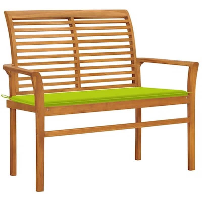 Παγκάκι Κήπου VidaXL με Μαξιλάρι 112x55x94 cm από Μασίφ Ξύλο Teak - Πράσινο
