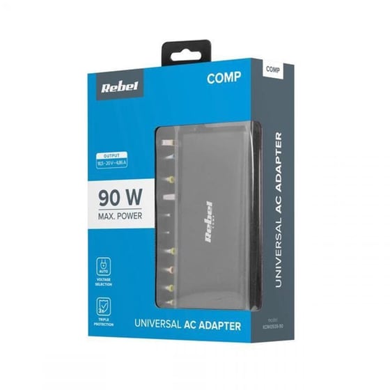 Φορτιστής REBEL KOM0939-90 Universal για laptop με σετ βυσμάτων - 90 W image 1