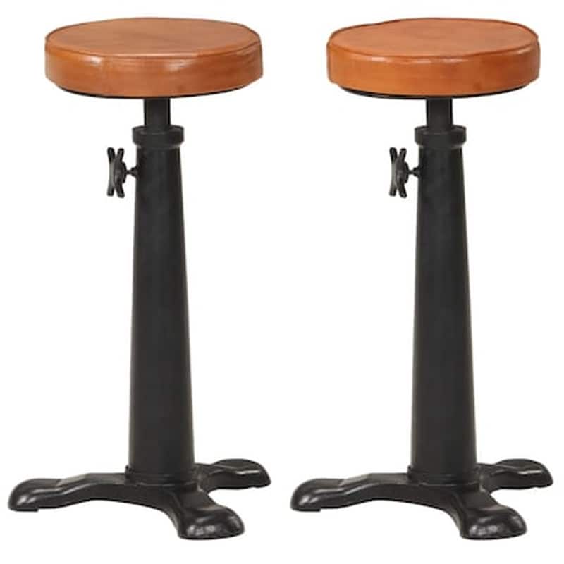 Vidaxl Σκαμπό Μπαρ 2 Τεμ. Καφέ Από Γνήσιο Δέρμα Και Χυτοσίδηρο