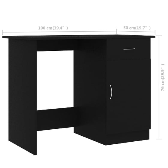 Γραφείο με Συρτάρια VidaXL από Μοριοσανίδα 100x50cm - Μαύρο image 7