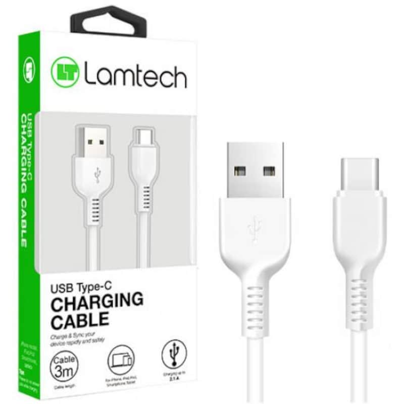 Καλώδιο LAMTECH USB-A - Type C - 3m - Λευκό