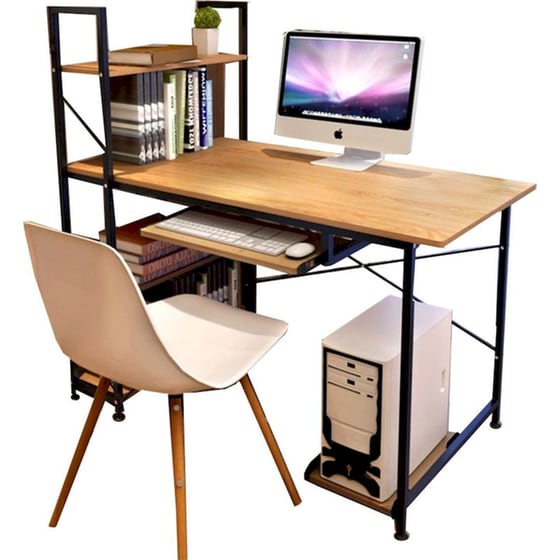 Γραφείο Βιβλιοθήκη ArteLibre Hibiscus από MDF/Μέταλλο 100x48x118cm - Καφέ Οξιά/Μαύρο image 0