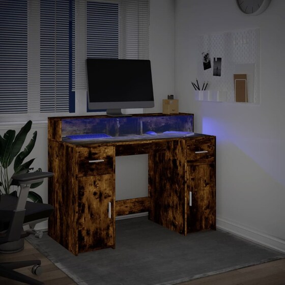Γραφείο VidaXL με LED από Επεξεργασμένο Ξύλο 120x55x91 cm - Καπνιστή Δρυς image 3