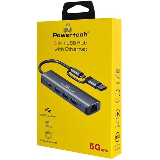 Powertech Docking Station Ptr-0150, 5 Θυρών, Usb And Usb-c Σύνδεση, Γκρι image 2