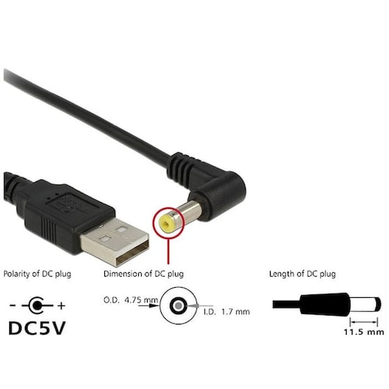 Delock Καλώδιο Από Usb Σε Dc 4.75 X 1.7mm, Γωνιακό, 1.5m image 1