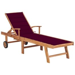 Ξαπλώστρα VidaXL με Μαξιλάρι από Μασίφ Ξύλο Teak 195x59.5 cm - Καφέ/Μπορντώ