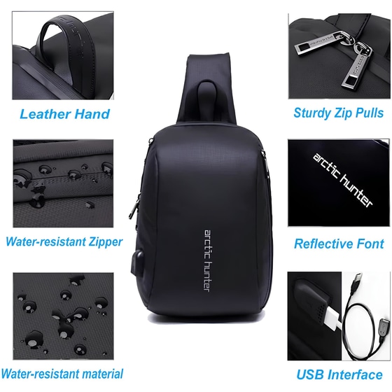 Τσαντάκι Ώμου Crossbody Arctic Hunter XB-00081-BK με Θύρα USB - 5.8lt- Μαύρο image 7