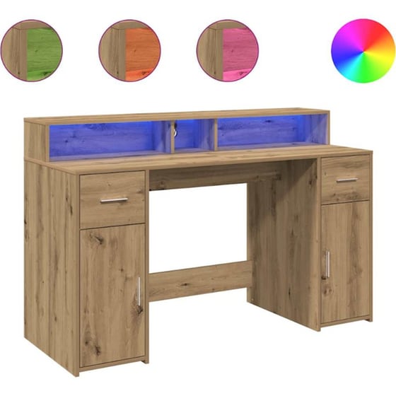 Γραφείο VidaXL με LED από Επεξεργασμένο Ξύλο 140x55x91 cm - Artisan Δρυς image 2