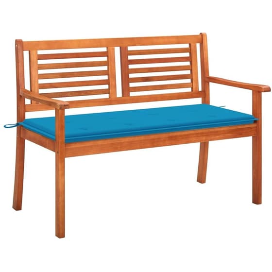 Διθέσιο Παγκάκι Κήπου VidaXL Με Μαξιλάρι από Μασίφ Ξύλο Ευκαλύπτου 120x60x89 cm - Καφέ/Μπλε image 0