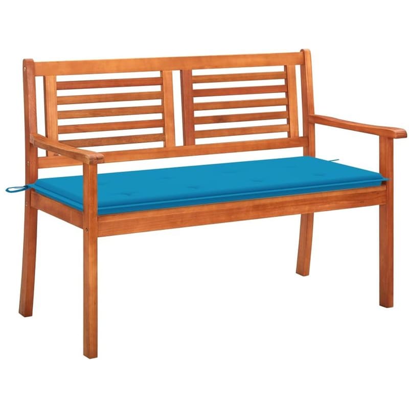 Διθέσιο Παγκάκι Κήπου VidaXL Με Μαξιλάρι από Μασίφ Ξύλο Ευκαλύπτου 120x60x89 cm - Καφέ/Μπλε