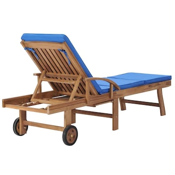 Ξαπλώστρα VidaXL με Μαξιλάρι από Μασίφ Ξύλο Teak 195x59.5 cm- Μπλε image 4