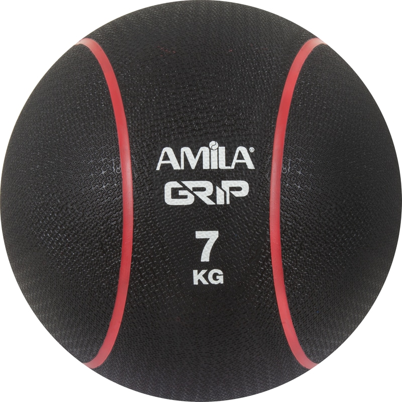 Μπάλα Medicine Grip Amila 7 kg 19 cm από Λάστιχο - Μαύρη/Κόκκινη