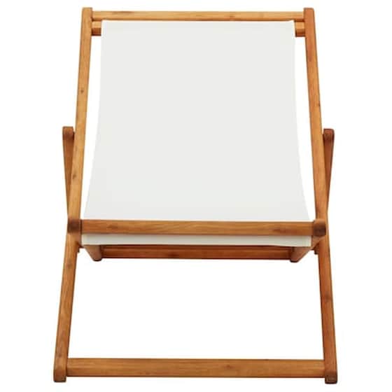 Vidaxl Σεζλόνγκ Πτυσσόμενη Λευκό Κρεμ Από Ξύλο Ευκαλύπτου Και Ύφασμα image 2