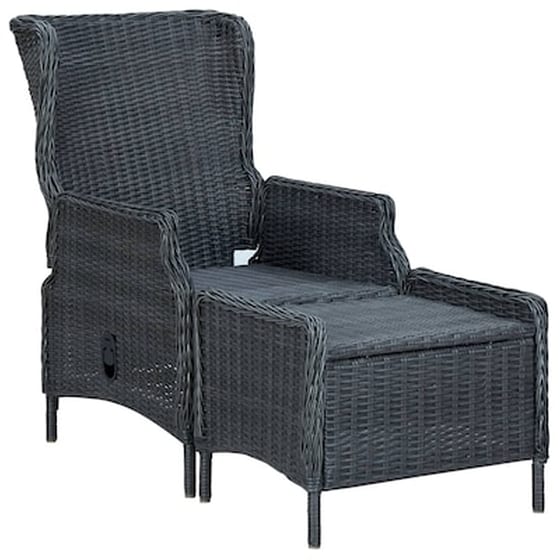 Vidaxl Πολυθρόνα Κήπου Ανακλινόμενη Σκ. Γκρι Συνθ. Ρατάν Με Υποπόδιο image 2