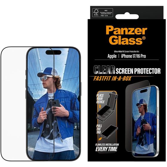 Προστατευτικό οθόνης Apple iPhone 17/iPhone 16 Pro - PanzerGlass FastFit in-a-box - Ultra-Wide Fit Screen Protection image 2
