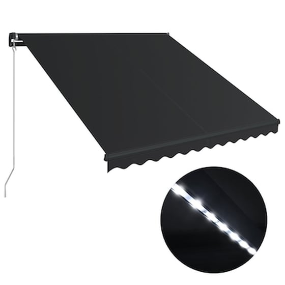 Τέντα Vidaxl Συρόμενη Χειροκίνητη με LED 350x250cm - Ανθρακί image 2