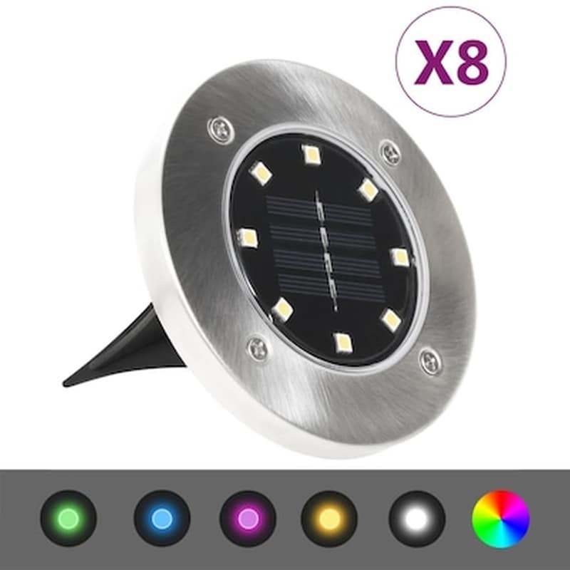 VIDAXL Vidaxl Σποτ Ηλιακά Χωνευτά/καρφωτά Led 8 Τεμ. Rgb Χρωματισμός