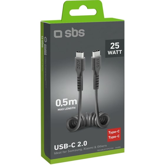 Καλώδιο δεδομένων SBS Coiled Cable USB-C σε USB-C 25W 0.5m - Black image 1