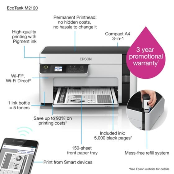 Epson EcoTank M2120 Ασπρόμαυρο Πολυμηχάνημα A4 με WiFi (C11CJ18402) image 11
