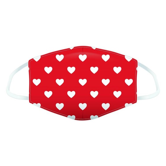 Μάσκα Προστασίας Puckator Βαμβακερή Καρδιές Large - Κόκκινη image 0