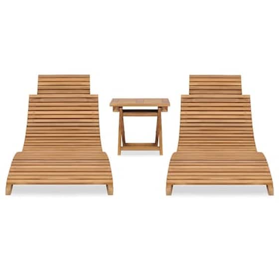 Vidaxl Σετ Ξαπλώστρες Με Τραπεζάκι Πτυσσόμενο 3 Τεμ. Μασίφ Ξύλο Teak image 2