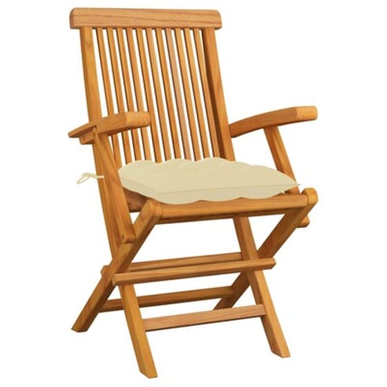 Vidaxl Καρέκλες Κήπου 3 Τεμ. Μασίφ Ξύλο Teak Με Λευκά Κρεμ Μαξιλάρια image 2