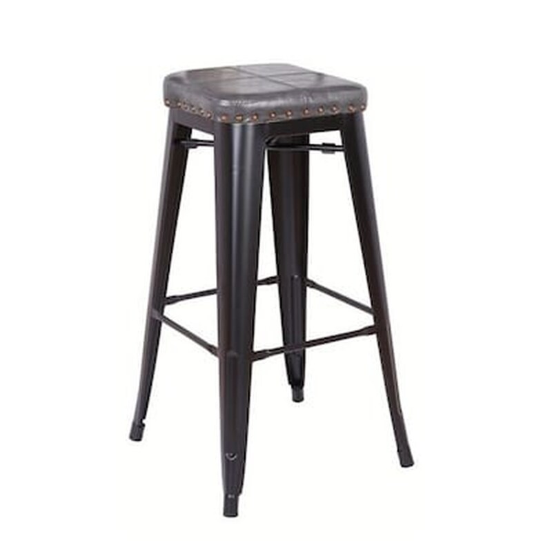 WOODWELL Σκαμπό Μπαρ Pu Μεταλλικo Matte Κάθισμα Δερματίνη - Μαύρο