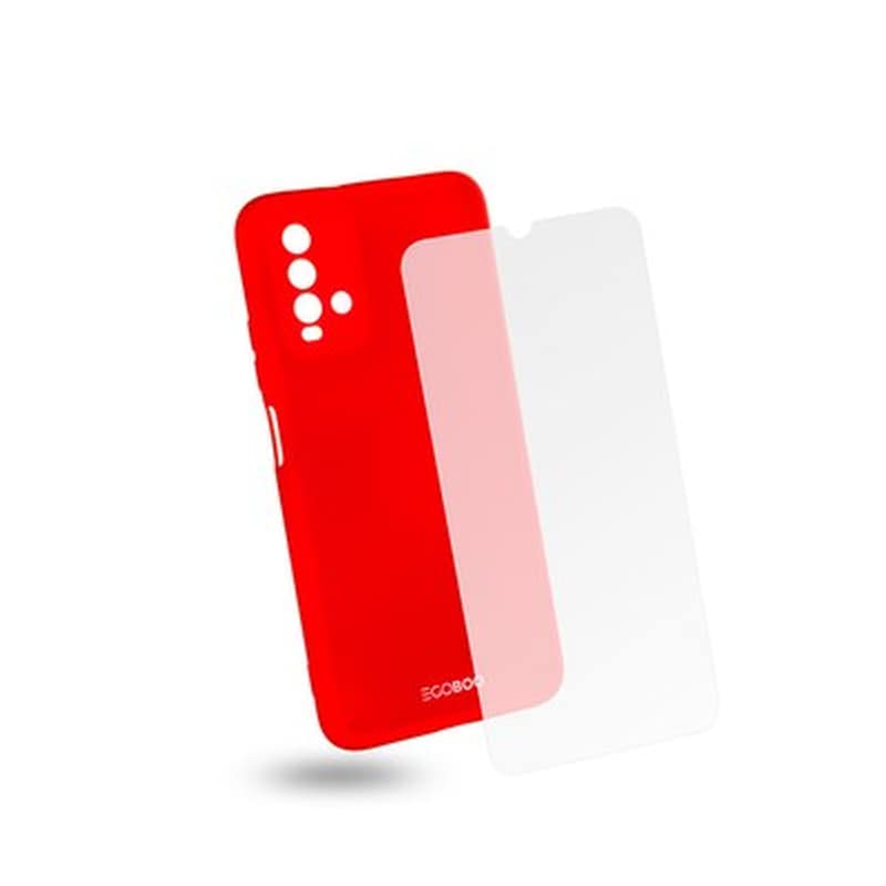 EGOBOO Θήκη Egoboo Rubber Back Cover Σιλικόνης Κόκκινο Tempered Glass (Poco M3 / Redmi 9T)