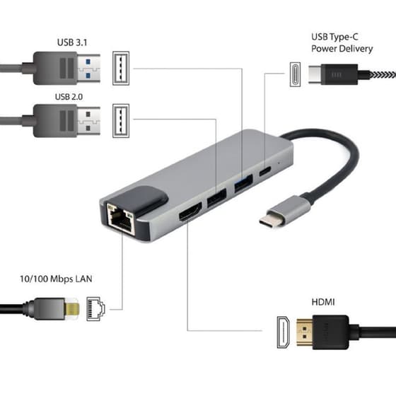 Cablexpert A-CM-COMBO5-04 USB Hub 5 σε 1 USB-C - Ασημί image 1