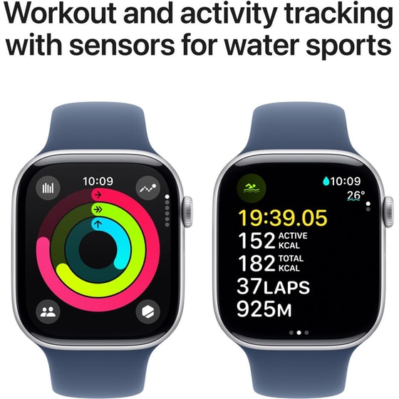 Apple Watch Series 10 GPS + Cellular 42mm Silver Aluminum Case with Denim Sport Band - S/M image 1