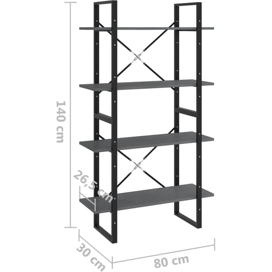 Βιβλιοθήκη VidaXL από Μέταλλο 80x30x140 cm - Γκρι image 6