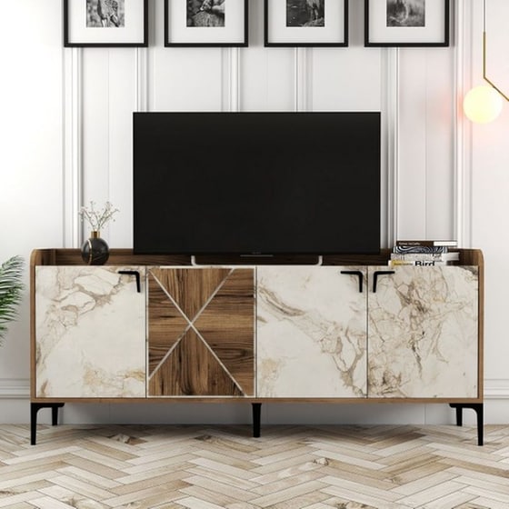 Μπουφές 24Mall Agora από Μοριοσανίδα/Μέταλλο 180x35x78 cm - Λευκός/Καρυδί image 2