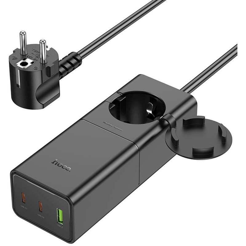 Φορτιστής με Προέκταση Πρίζας Hoco NS4 Sharp 2x USB-C 65W - Black