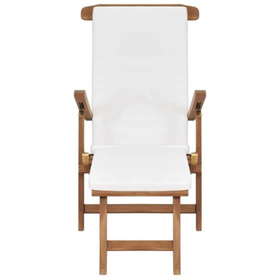 Σεζλόνγκ VidaXL Πτυσσόμενη από Μασίφ Ξύλο Teak/Ύφασμα 152x60x92 cm - Κρεμ image 4