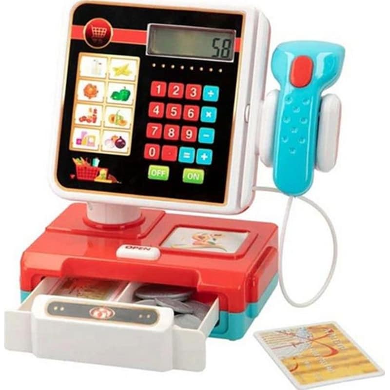 Παιδικό Παιχνίδι Aria Trade Ταμειακή Μηχανή Με Scanner, Κέρματα Κάρτες – 22x12x22.5 cm