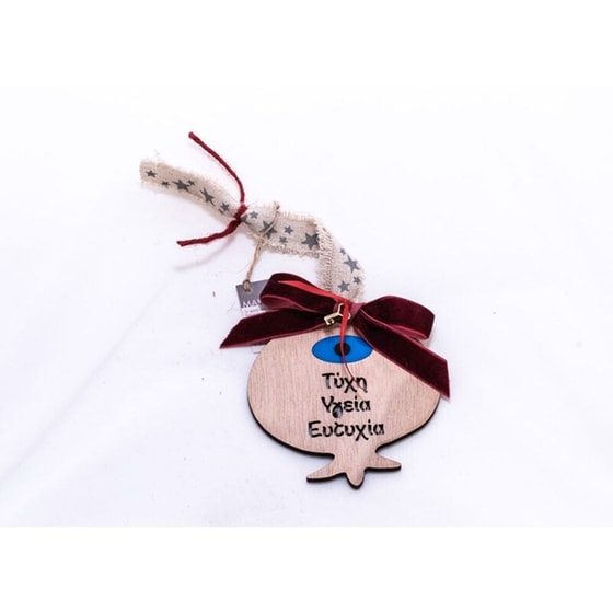 Γούρι 2019 Ξύλινο Plexi Ρόδι με Μάτι Μπλε image 0