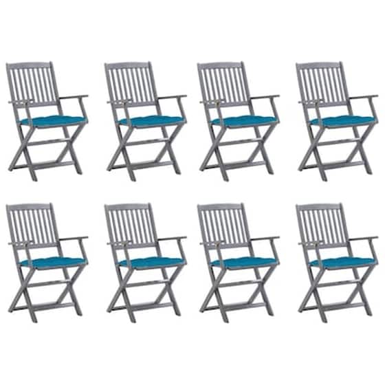 Vidaxl Καρέκλες Εξ. Χώρου Πτυσσόμενες 8 Τεμ. Ξύλο Ακακίας Με Μαξιλάρια image 0