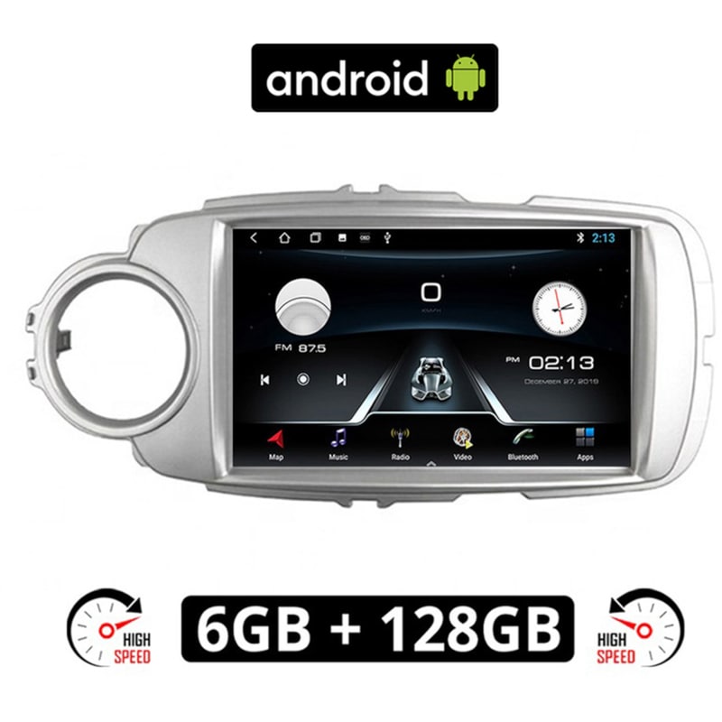 Ηχοσύστημα με Οθόνη Αφής 9 Android GPS Wi-Fi Bluetooth 6GB/128GB για Toyota Yaris (2011 - 2020) - Ασημί