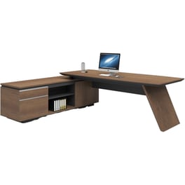 Γραφείο Γωνιακό Woodwell Proline C55991 από Μελαμίνη 200x200cm - Καρυδί/Μαύρο