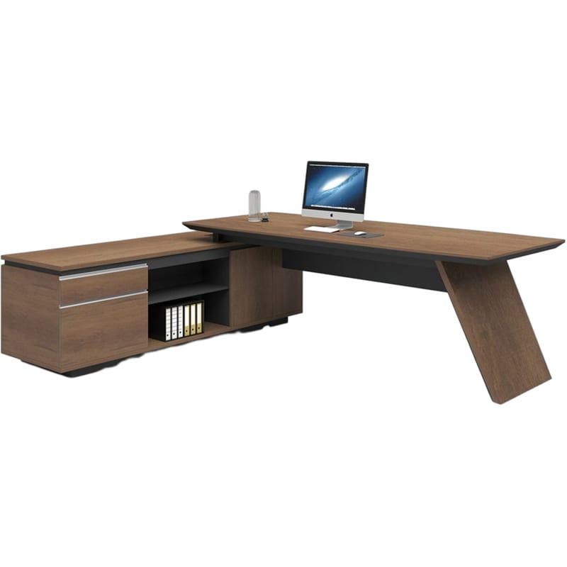 WOODWELL Γραφείο Γωνιακό Woodwell Proline C55991 από Μελαμίνη 200x200cm - Καρυδί/Μαύρο