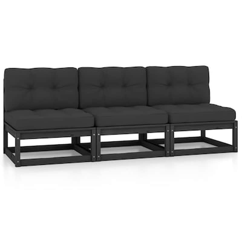 Καναπές Κήπου VidaXL Τριθέσιος με Μαξιλάρια από Μασίφ Ξύλο Πεύκου 70x70x67 cm - Μαύρο/Ανθρακί