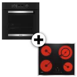 MIELE H2467B & KM6520FR 76 Lt - Μαύρο Eντοιχιζόμενο Σετ Φούρνος και Εστία