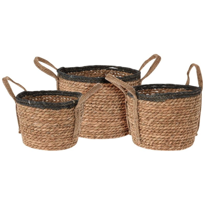 SPITISHOP Διακοσμητικά Καλάθια Spitishop K-m Ma1000410 Ψάθινο Σετ 3 Τμχ - Καφέ