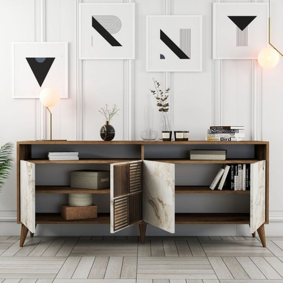 Μπουφές 24Mall Pavia από Μοριοσανίδα/Πλαστικό 180x35x78.6 cm - Καρυδί/Λευκός image 1