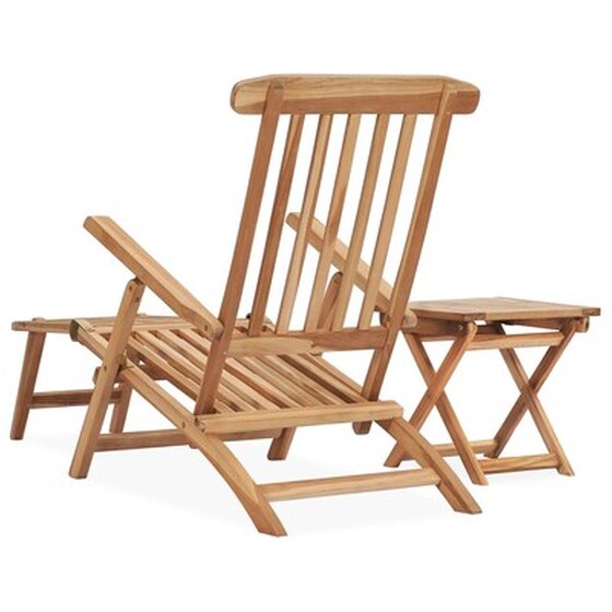 Σεζλόνγκ VidaXL Πτυσσόμενη με Τραπέζι από Μασίφ Ξύλο Teak 159x58x91 cm - Καφέ image 3