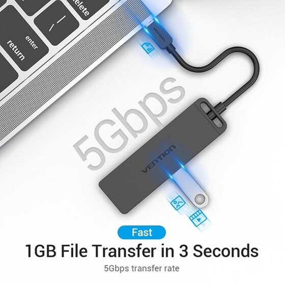 Vention Hub 4 Θυρών USB 3.0 με σύνδεση USB-C - Μαύρο image 3