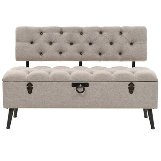 Vidaxl Πάγκος Αποθήκευσης Με Πλάτη Κρεμ 110 Εκ. Υφασμάτινος image 3