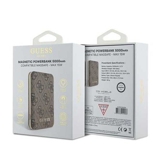 Powerbank Guess 4G Magnetic Compatible MagSafe 5000mAh - Καφέ image 0