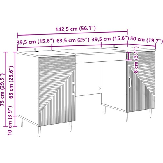 Γραφείο VidaXL από Επεξεργασμένο Ξύλο 142,5x50x75 cm - Γκρι Sonoma image 5